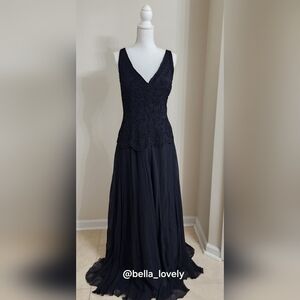 100% Silk Vintage Sho Max Originals Beaded Maxi Gown